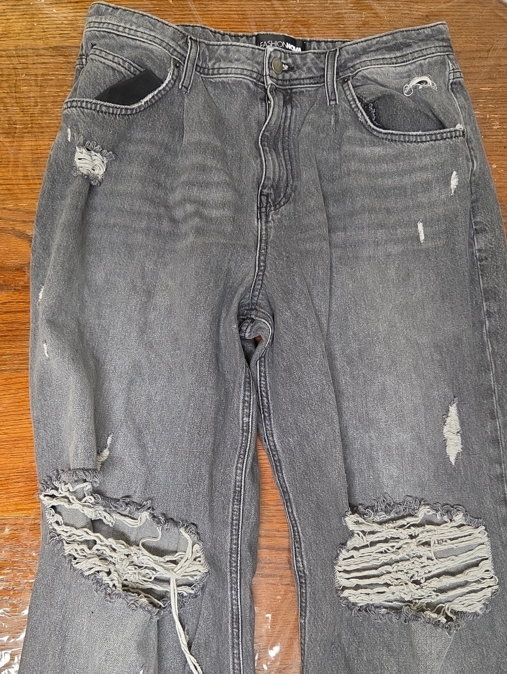 Fashion Nova Distressed Black-Grey Boyfriend Jeans
